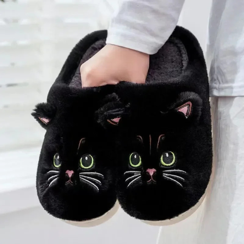 Cute Cat Slippers Fluffy Furry Women Home Platform Slippers Men Winter Plush Slides Indoor Fuzzy Slippers Lovely Cotton Shoes241226