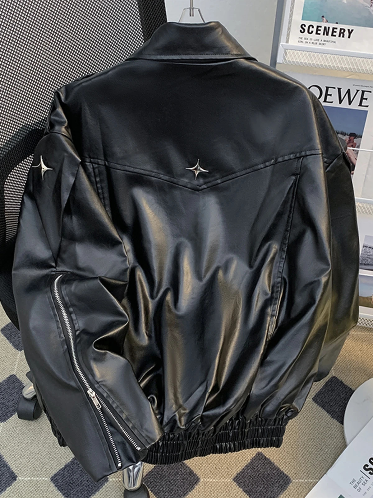 Niche Deconstruction Heavy Industry Leather Jacket Mens Spring Autumn n Loose Clean Fit Short Motorcycle 241224