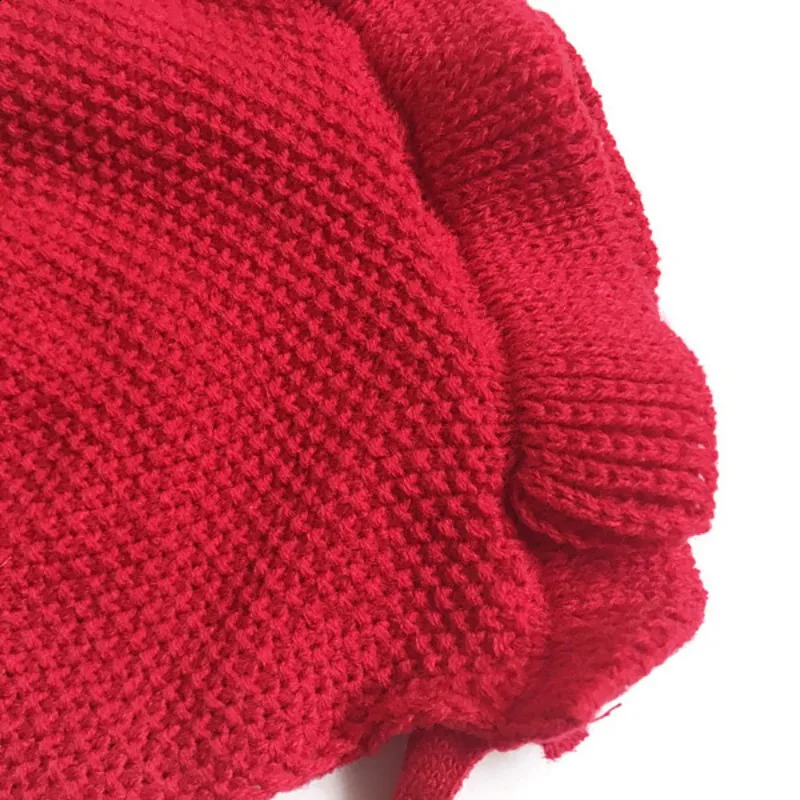 Spring Ear Protection Baby Hat Crochet Knitted Infant Girls Cap Beanie Toddler Lacing Caps Solid Color Ruffle Bonnet 02Years 241225