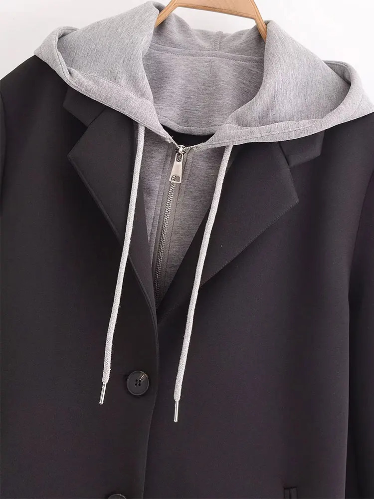 TRAF 2024 Winter Women Coat n Sense Detachable Hooded Loose Casual Streetwear For Woman Outerwears 241225