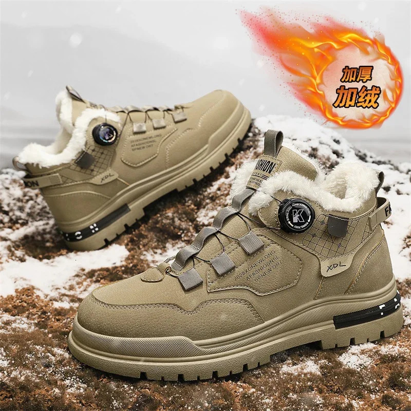 winter fleece hightop mens boots Comfortable work shoes warm waterproof leisure nonslip cotton 241225