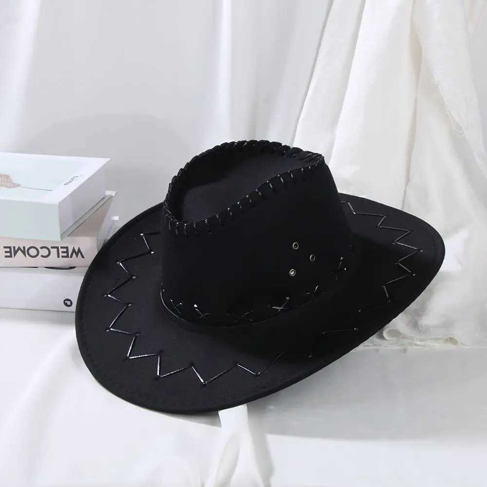 Fashionable Western suede denim hat unisex wide brown jazz hat Fancy Dr Accory W241225