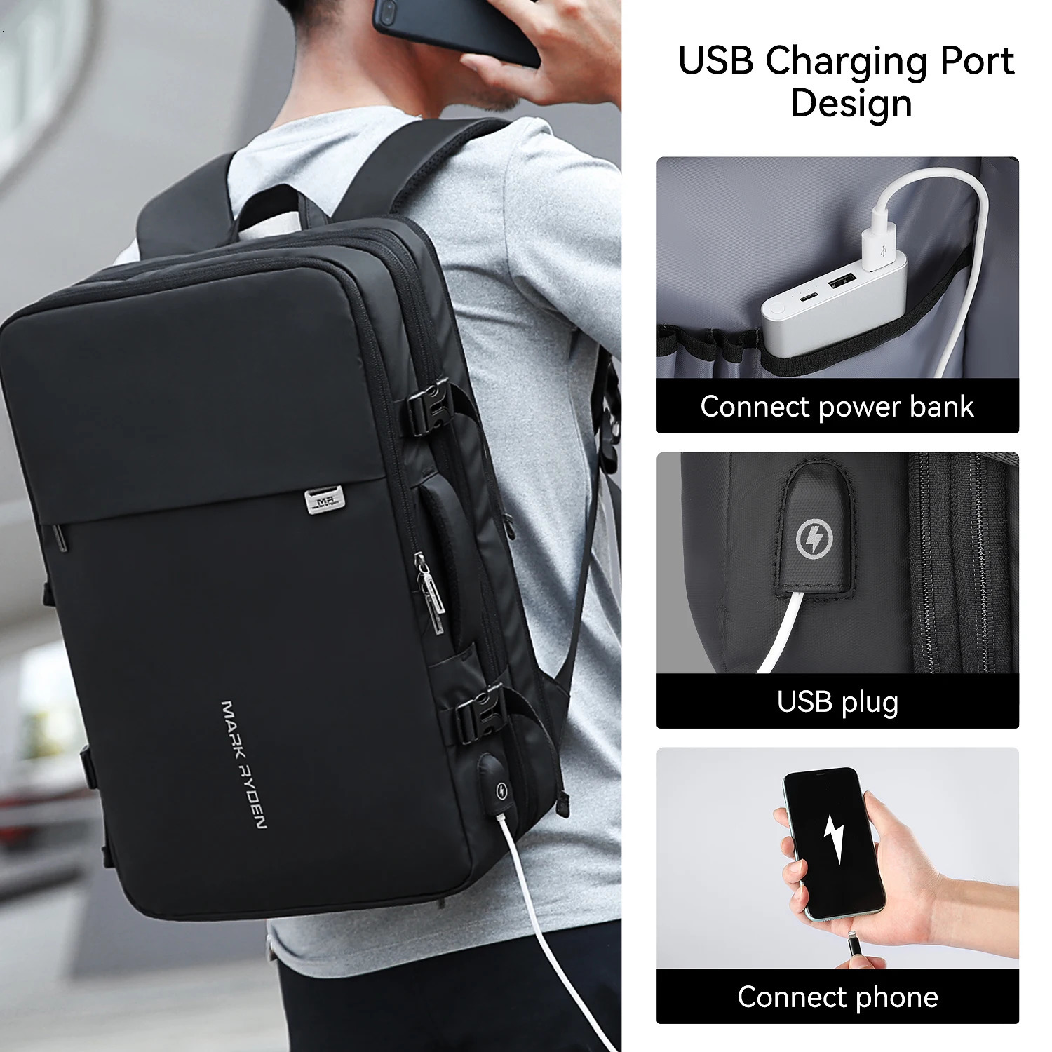 MARK RYDEN Large Backpack Men Rucksack 40L Expandable Business Travel Bag for Men Fits in 17 inch Laptop 241225