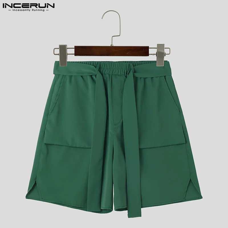 INCERUN 2024 Korean style short leg new mens ribbon design straight leg short leg casual fit mens wide leg cargo short leg S-5XL W241226