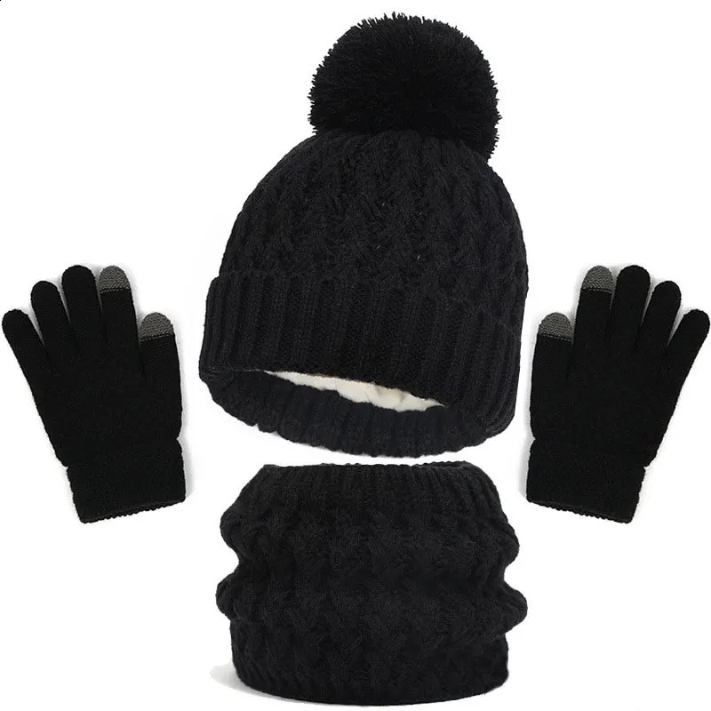 Childrens Winter Hat Scarf and Gloves y Set Knitted Wool Kids Warm Suit Beanie Caps For Boys Girls Neck Baby Cap 241225