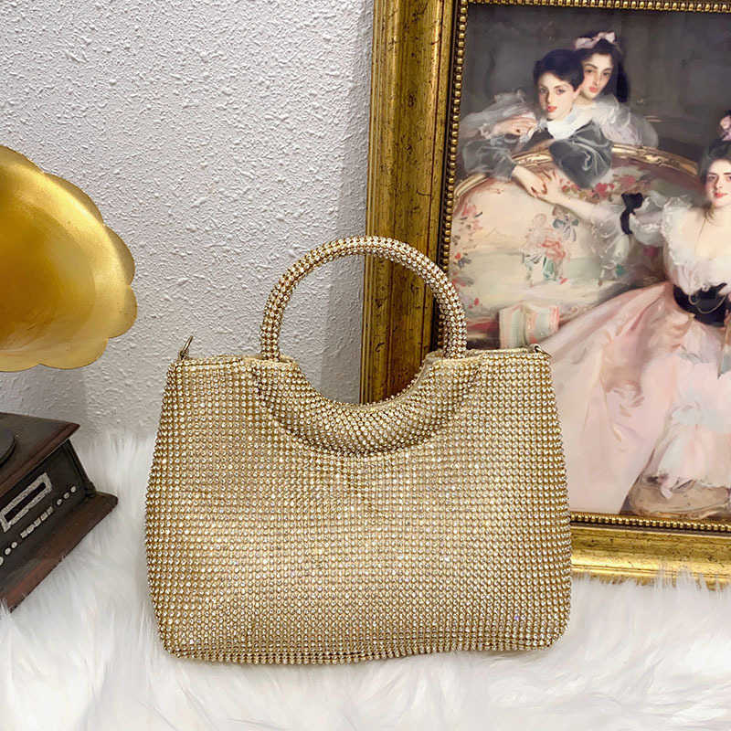 Evening Bags French Silver Ring Shiny Water Diamond Vegetable Basket Small Bag Simple Banquet Hand Held Crossbody Tote Bags 241226