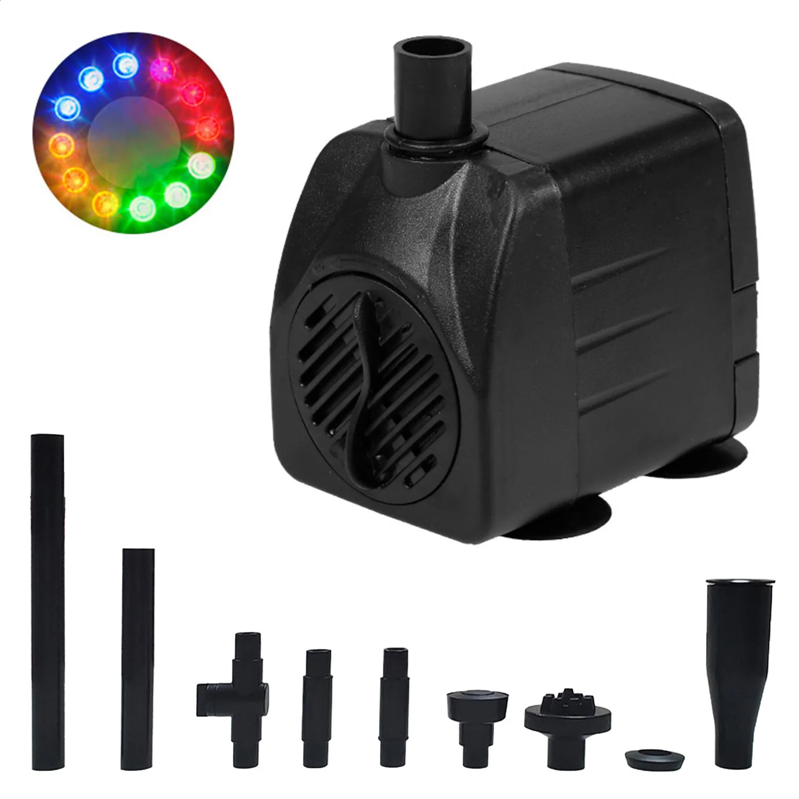 10W/15W Ultra-Quiet Submersible Water Fountain Pump Filter Fish Pond Aquarium Water Pump Tank Fountain with 12 LED Light 241225