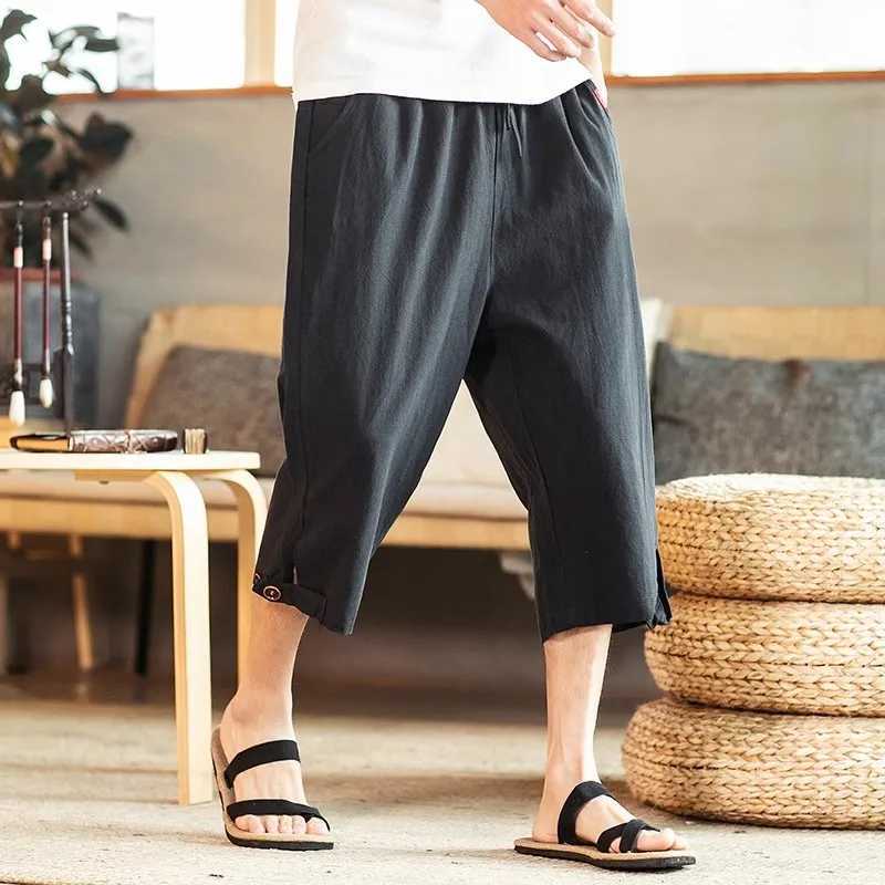 2023 Summer Harem Pants Men Short Joggers Chinese Style Calf-Length Casual Baggy Pants Male Capris TrousersXJ241226