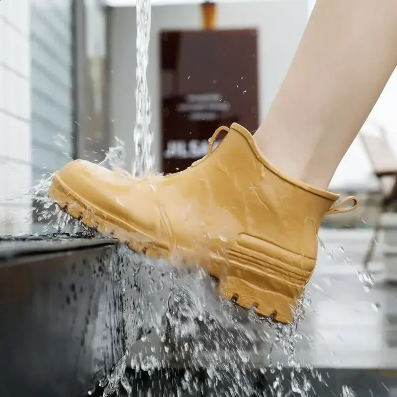 Mens Rain Boots Fashion Male Shoes Waterproof and Non-slip Ankle Cooking Low Short Chef Kitchen Teenagers Low-heel Pvc Outdoor 241226