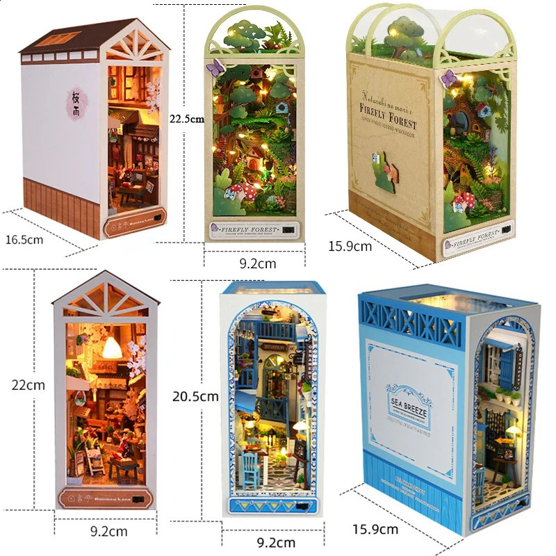 DIY Wooden Book Nook Shelf Insert Miniature Building Kits Cyberrpunk World Bookshelf Assembly Bookend for Adults Birthday Gifts 241225