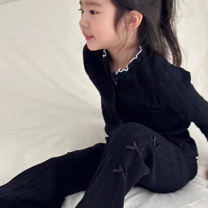 Spring Girls Clothes Sets Cotton Long Sleeve Knitted Cardigan Wide Leg Pants Suits Kids Casual Outfits Childrens 241225
