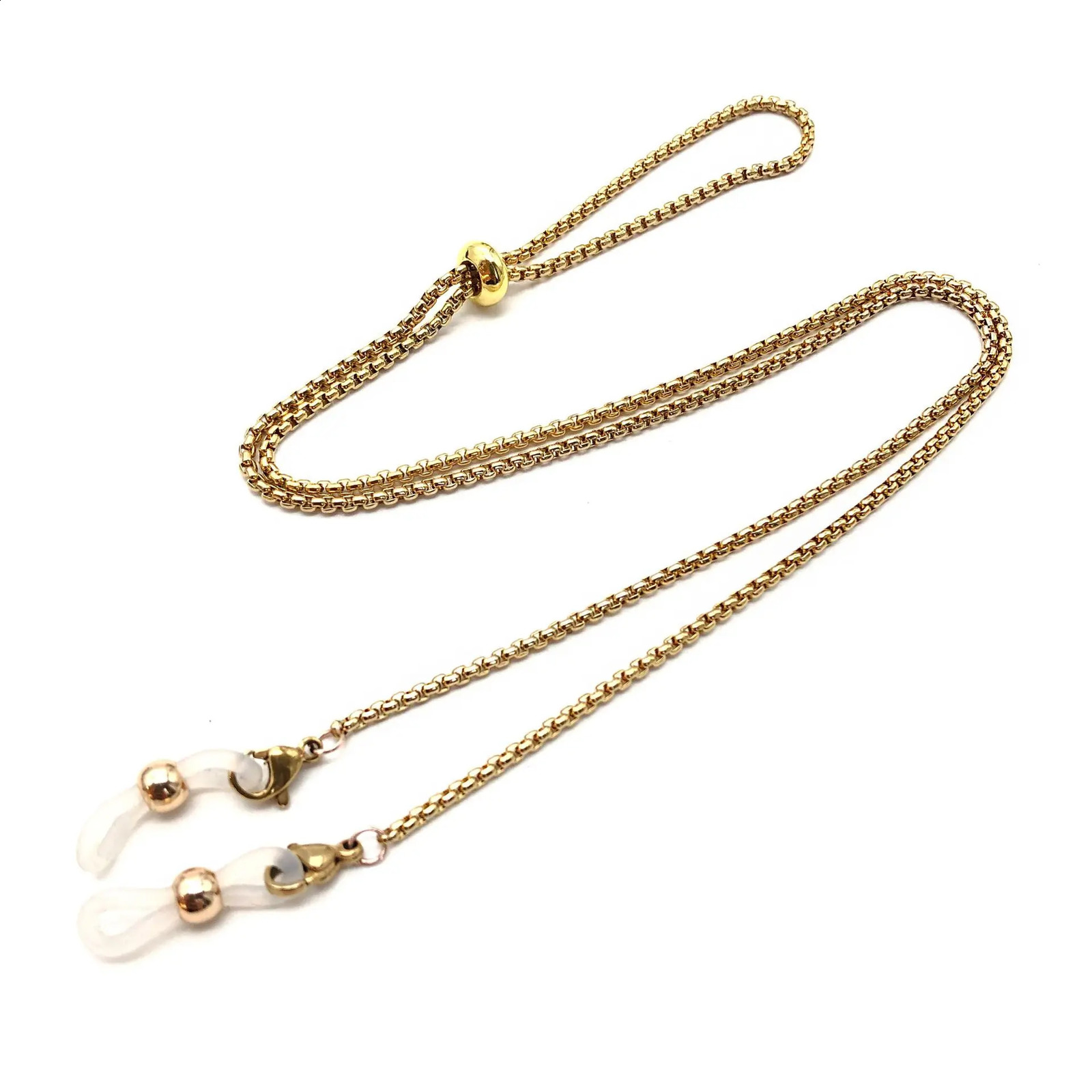 Stainless Steel Sunglasses Neck Chain Glasses Chain Reading Neck Strap Rop 2mm Square Pearl Adjustable Metal Glasses Chain 241226