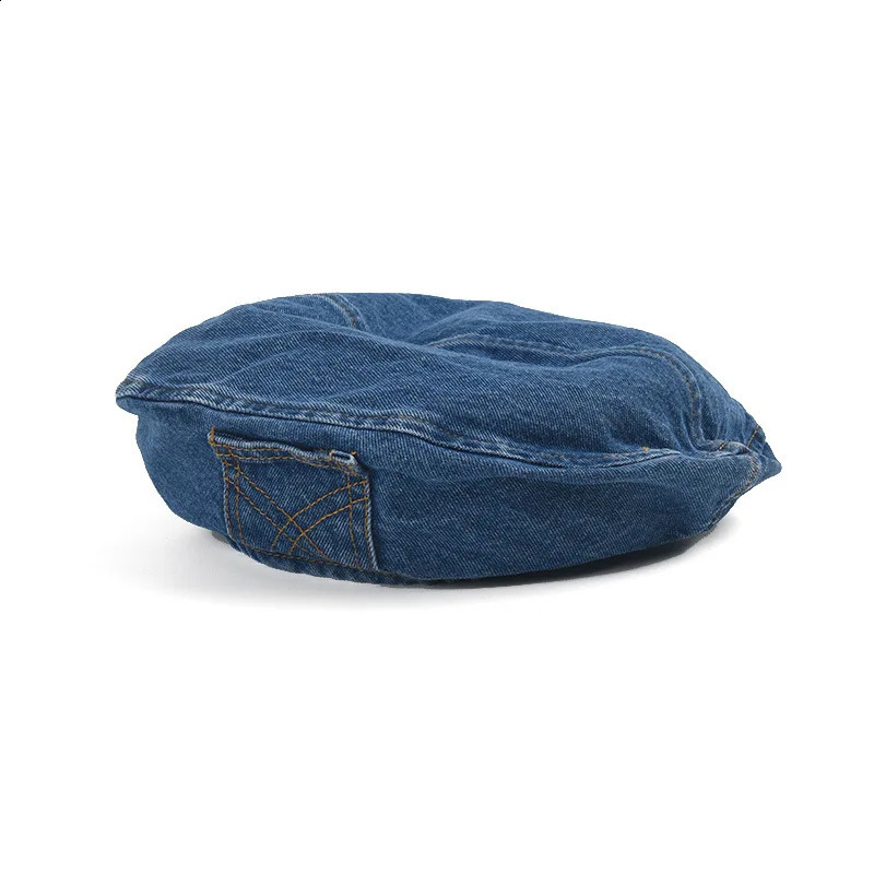 Vintage Solid Color Beret for Women with Washed-out Effect Unique Pocket Denim Berets Casual Style Spring Autumn Hats 241226