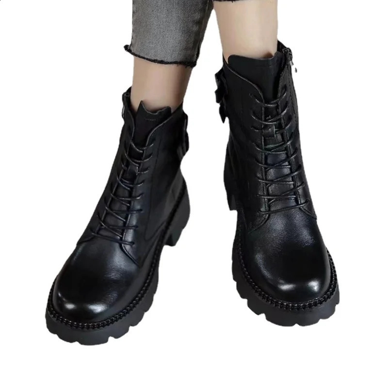 Shoes for Women Cross-tied Womens Boots Fashion Belt Buckle Casual Boots Women Round Toe Ankle Boots Zapatos 241226