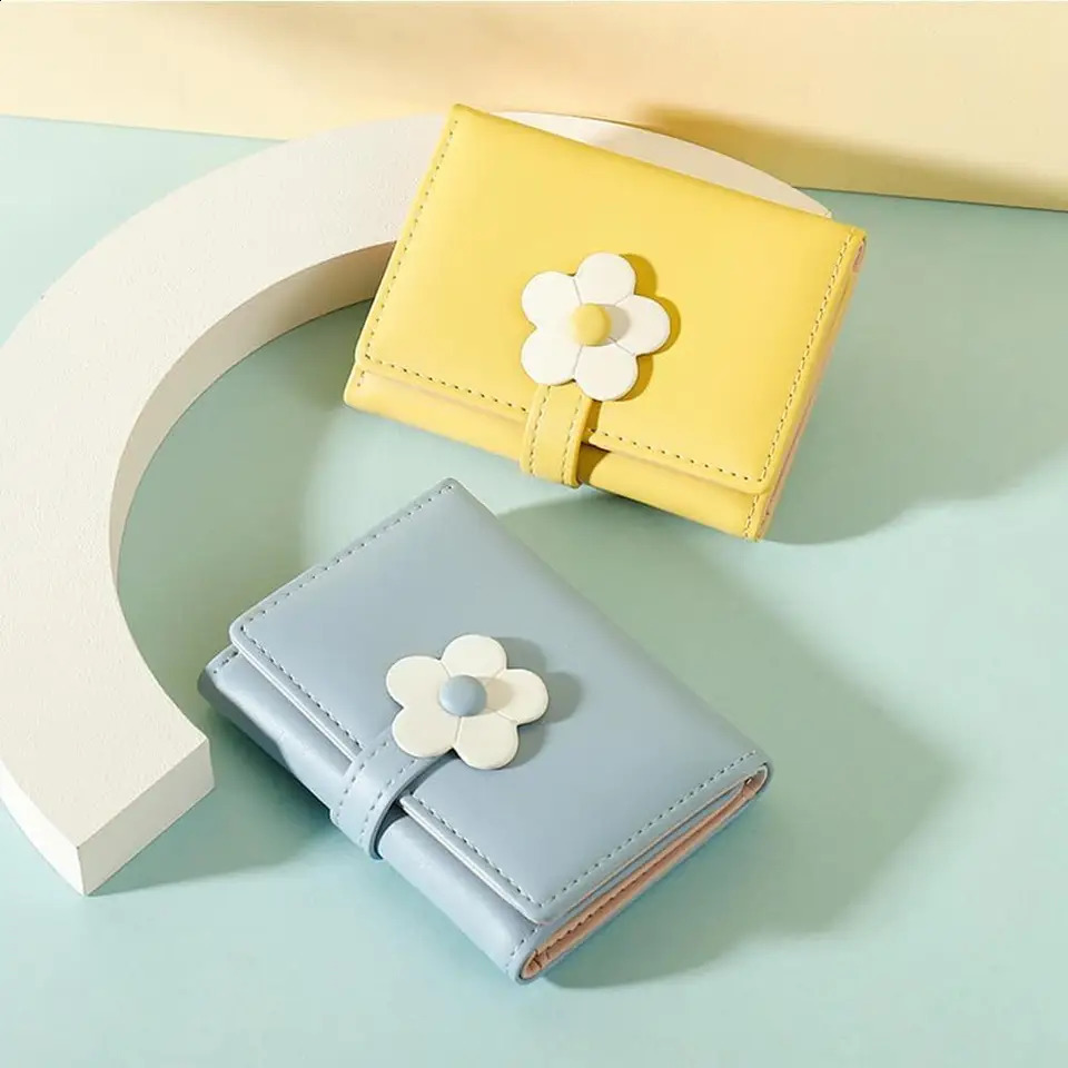 Tri-folded Wallet Women Coin Purses Korean Cute Daisy PU Leather Females Purses Credit Card Bag Money Purses Clutch Pouch 241224