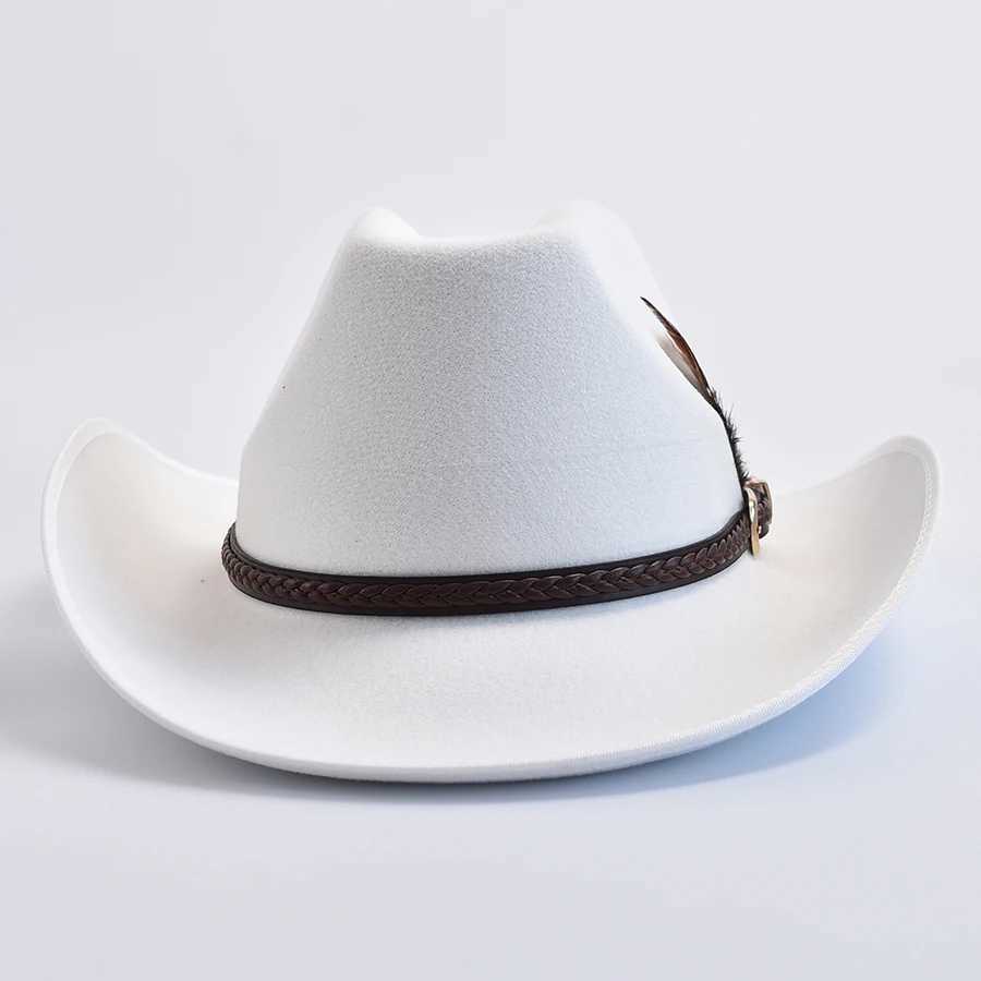 Mens Western Style Felt Fedoras Hat Retro Gentleman Cowboy Jazz Hat Wide Brim Church C W241225