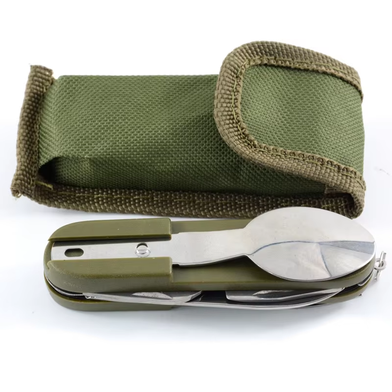 multifunctional portable pocket folding cutlery knife spoon fork set outdoor camping tableware
