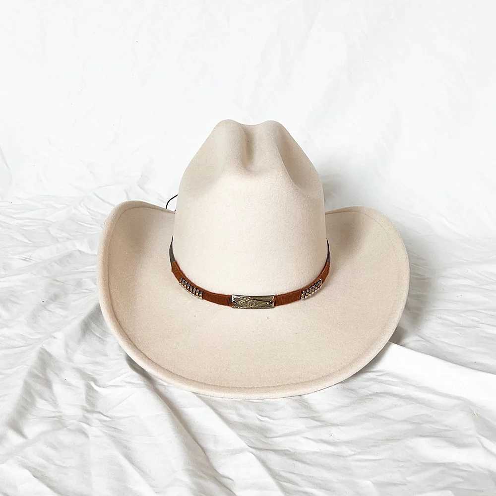 New Mens Western Womens Cowboy Hat with Belt Elegant Cowboy Hat for Church Jazz in Winter and Autumn W241225