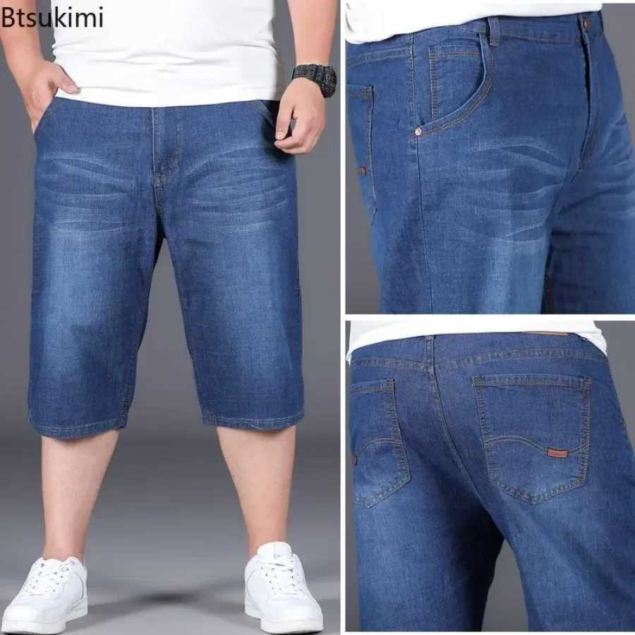 Size 28-50 Summer Thin Denim Shorts for Mens Loose High Elasticity Casual Shorts Fatty Guy Daily Trend Versatile Shorts for Men W241226