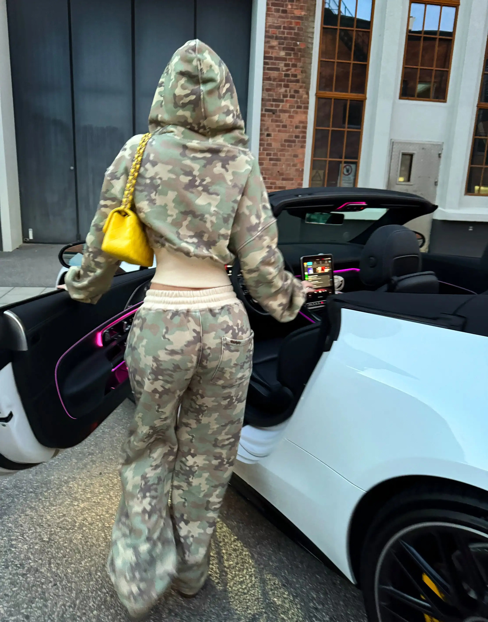 Womens 2-piece tailored camouflage hoodie sweatpants Casual long-sleeved zipper jacket Hip Hop Sweatshirt Sports Y2K sweatwear 241225