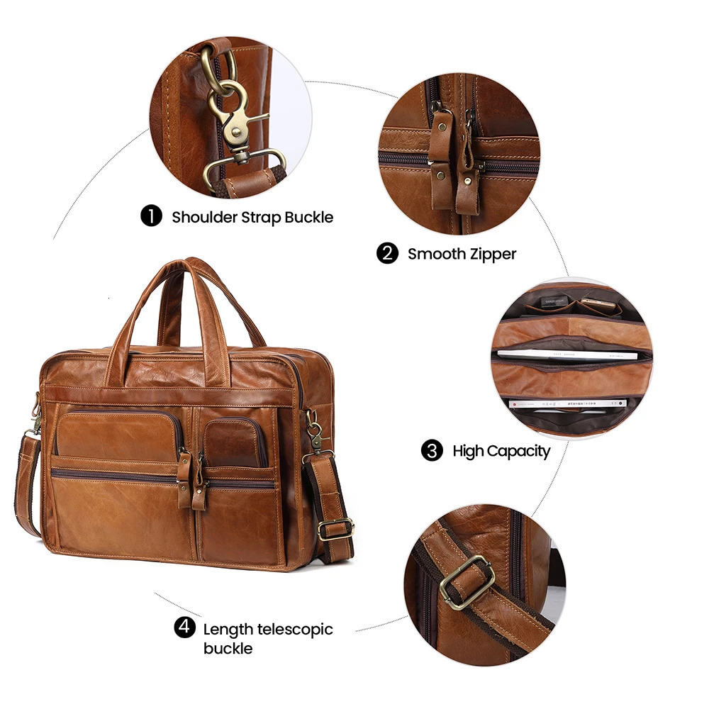 JOYIR Genuine Leather Men Briefcase Laptop Casual Business Tote Bags Shoulder Crossbody Bag Mens Handbags Large Travel Bag 241225