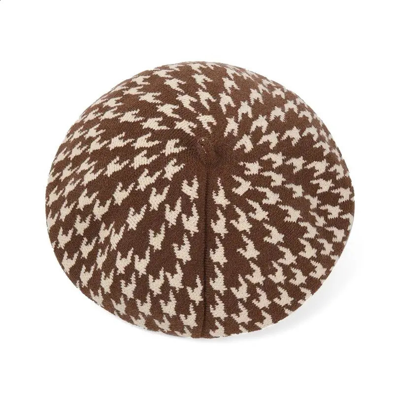 Fashion Women Houndstooth Berets Classic Plaid Winter Hats Ladies French Painter Hat Wedding Dress Up Warm Beanies Cap 241226