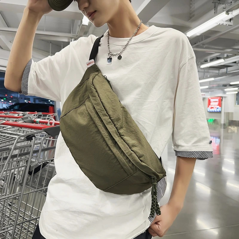 Large capacity mens waist bag Fanny bag Street hip-hop waist bag Casual unisex cross body chest bag Outdoor nylon strap bag 241223