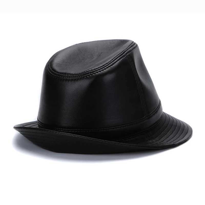 Western style denim hat sheepskin genuine leather mens C fashion winter retro gentlemans jazz hat flat top hat W241225