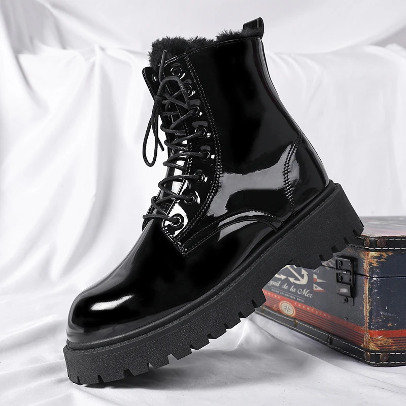 High Ankle Boots Men Casual Footwear Punk Leather for Winter Fur Warm Stylish Motorcycle Boot Big Size 3746 241225