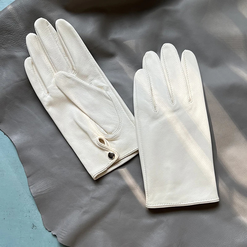 Womens White Pure Sheepskin Gloves Short Leather Gloves No Lining sSingle-layer Leather Gloves Mens White Gloves Five-fing 241226