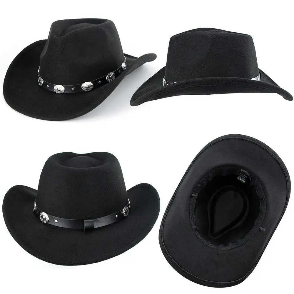 Retro Brim Western Cowboy Hat Wide Brim Ethnic Style Fedora with Artificial Silver Accent Fedoras Hat Suitable for Women and Men W241225