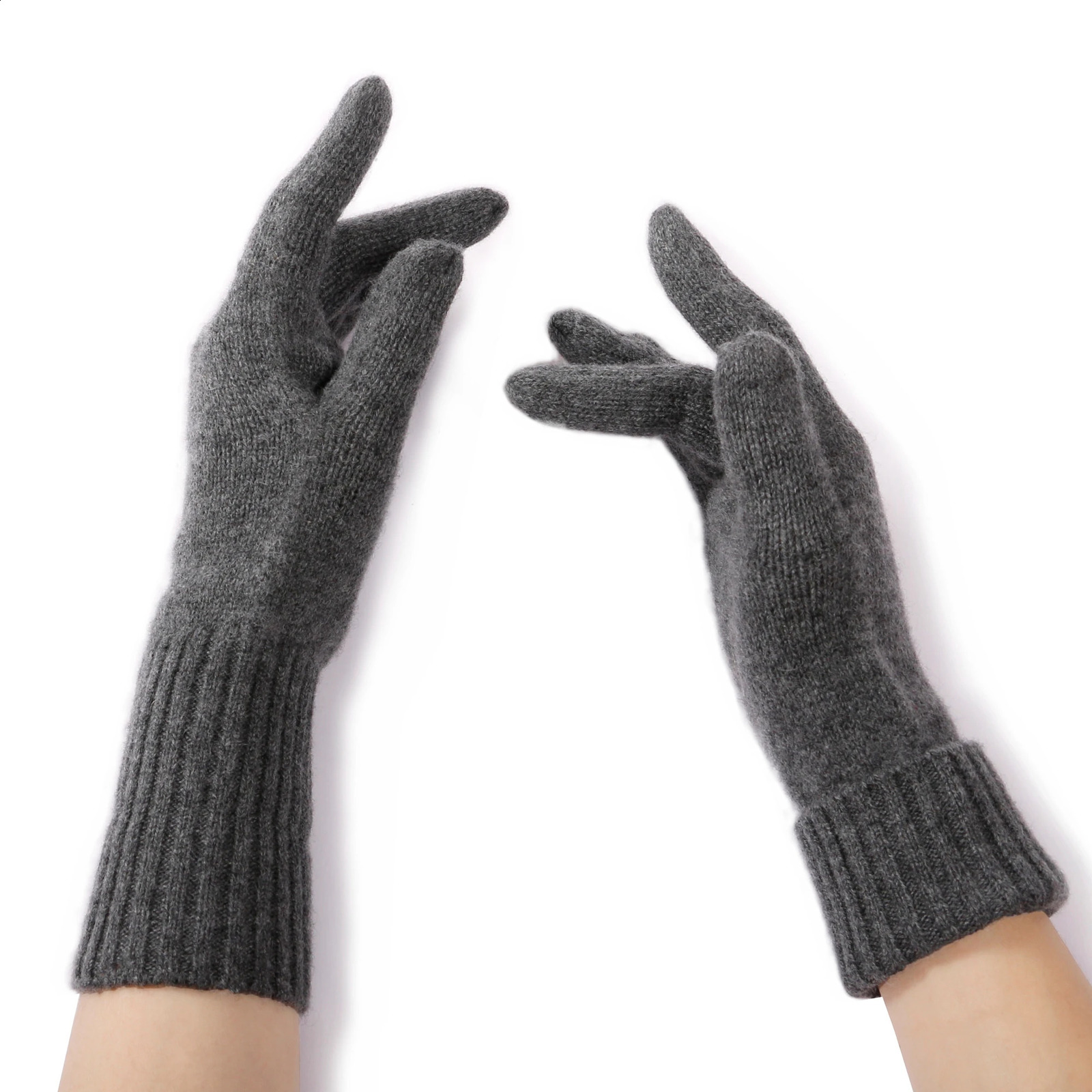Fimtairah Inner Mongolia 100% pure cashmere gloves womens pure color thick warm five-finger knitted long gloves 241226
