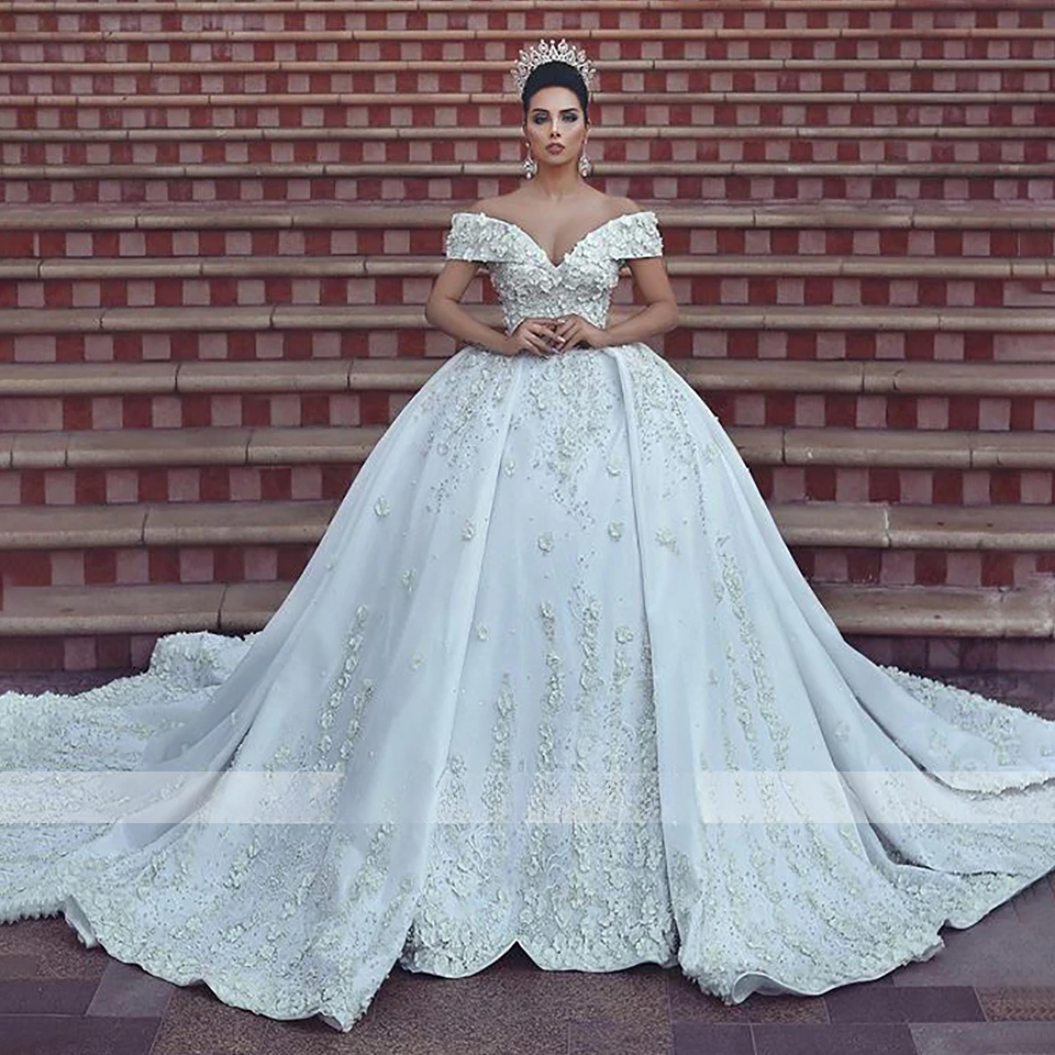 Dubai New Elegant Off The Shoulder A E Wedding Dresses Sheer V Neck Appliques Beaded Vestios De Novia Bridal Gowns Lace Up ppliques estios
