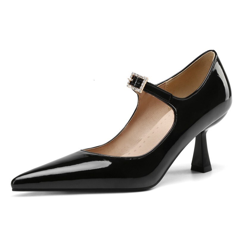 Sexy Point Women's Heels Mary Janes Elegant Black Nude Heeled Pumps Large Size Office Party Wedding Shoes Ladies