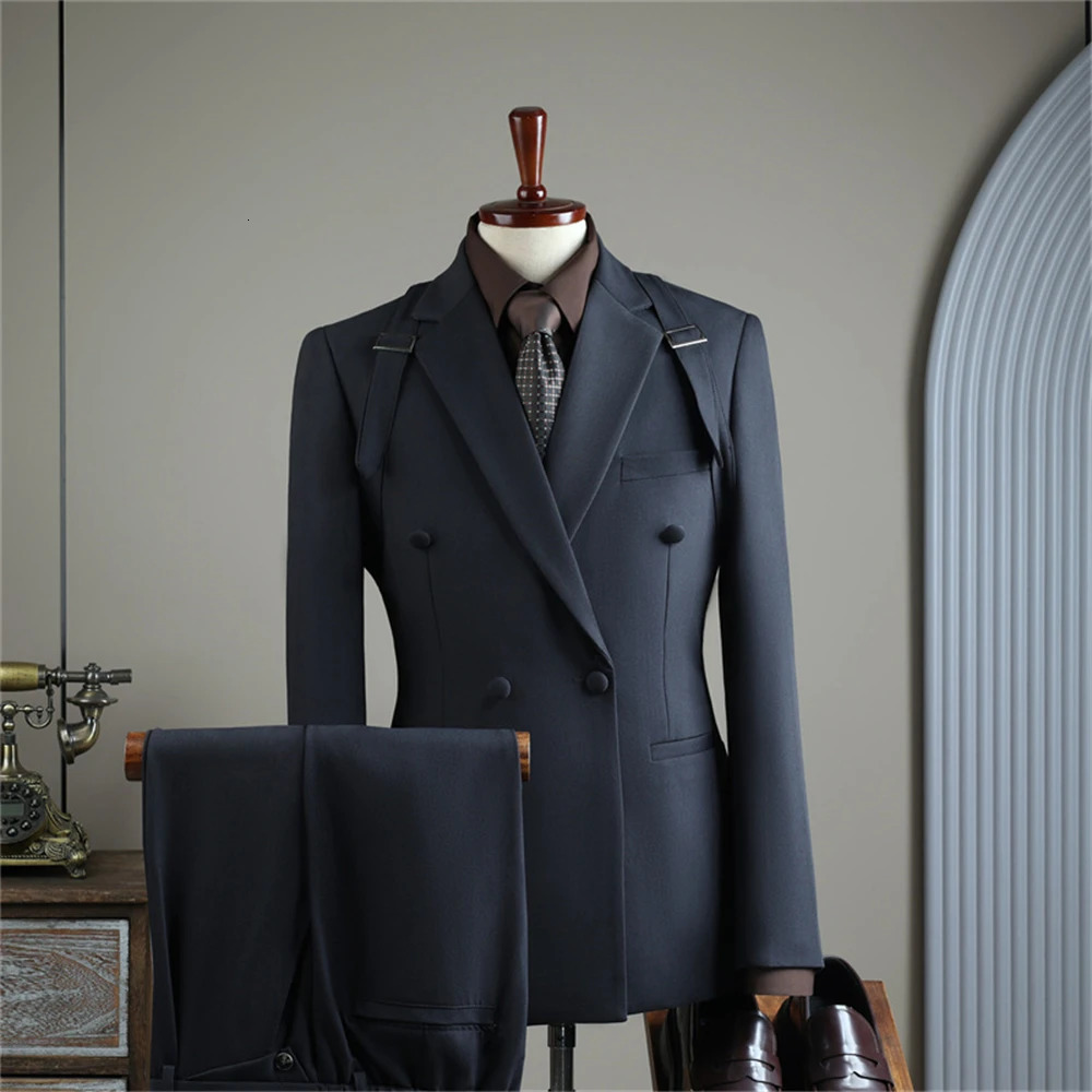 2025 Autumn est Suit Set Blazer Pants Two Pieces Outfit Double Breasted High Quality Tuxedo Formal Dresswear for Men 241220