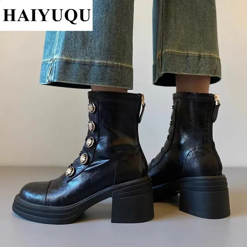 High Heels Ankle Women Boots Platform Leather Shoes Chunky Chelsea 2025 Goth Winter Boots Women Pumps Trend Botas Mujer 241226