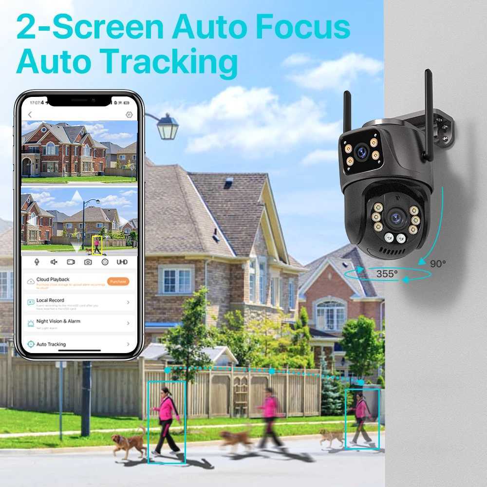 4K 8MP HD Wifi PTZ Camera Outdoor 4MP Dual Lens Dual Sn AI Auto Tracking IP Camera CCTV Au Video Surveillance P2P iCSee Z241225