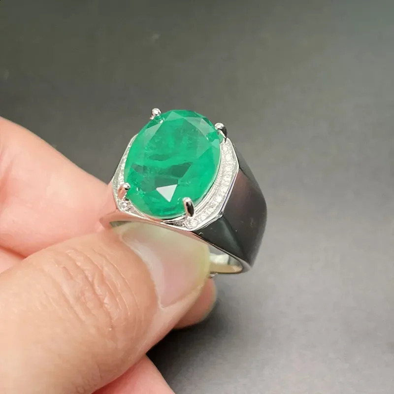 925 Silver Gemstone Men Ring 12mm*16mm Man Made Colombia Emerald color crystal Ring for Men 3 Layers Gold Plated Male Jewelry 241225