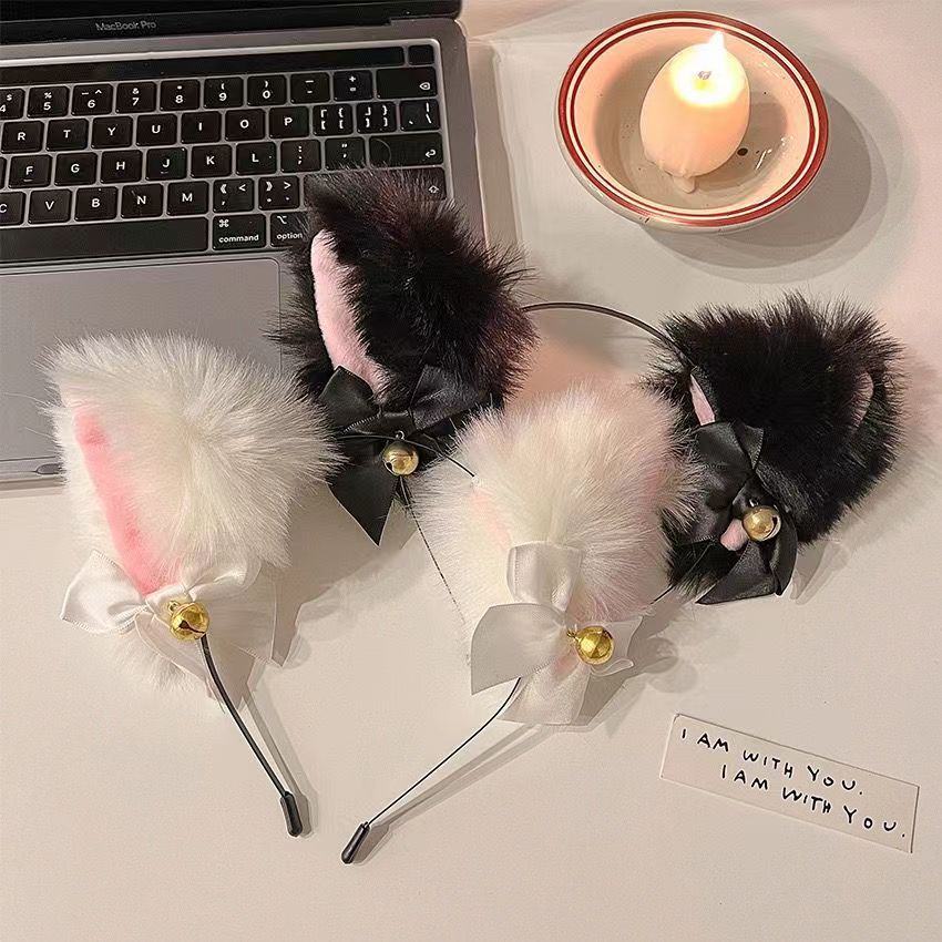 Japanese plush bell bow Cat's ears Steamed cat-ear shaped bread hair hoop net red cute cat hair accessories animal ear live broadcast photo headw