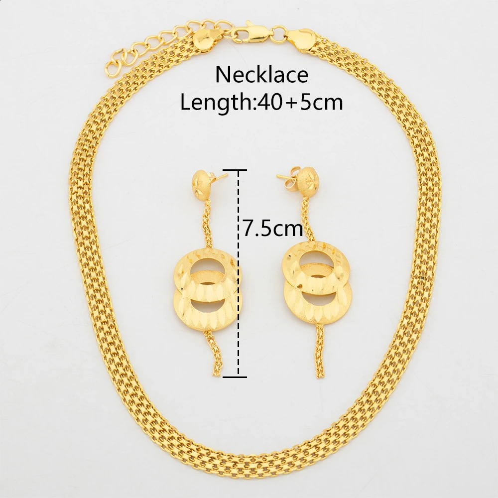 Dubai Necklace Earrings Sets African Gold Color Fashion Jewelry Weddings Party Ethiopian y Jewellery For Women 241226