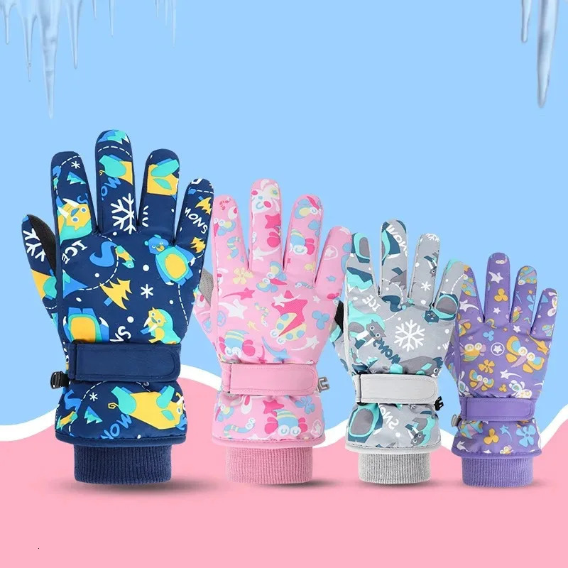 Winter Children Ski Gloves Thicken Waterproof Kids Snowboard Riding Snow Child for Boys Girls 413Y 241225
