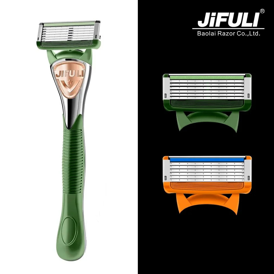 JiFULI High Quality Men Safety Razor Blade 6-Layer Germany Stainless Steel Shaving Blades Manual Shaver Head 241225