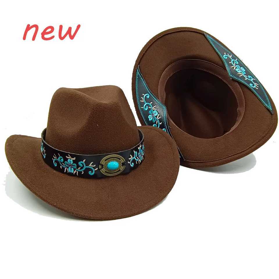 Grass green denim hat mens and womens denim hat str monochrome felt hat big brown outdoor beach rider hat W241225