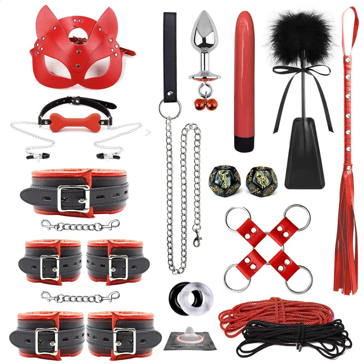 BDSM Bondage Restraint Set Sex Handcuffs Whip Anal Beads Butt Plug Anal Plug Bullet Vibrator Sex Toys for Woman Adult S M Fetish 241226