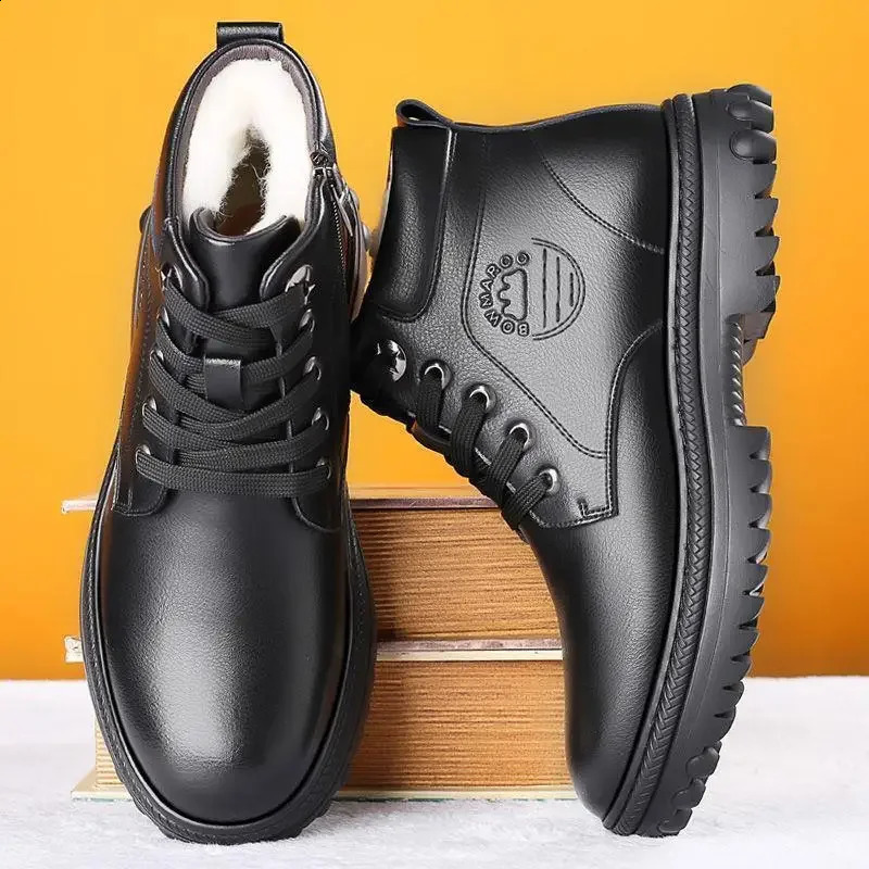 Ankle Snow Boots for Men Booties Winter Shoes Man Black Flat High Quality Anti Slip Thick Plush Casual Fur Work Fleece 241226