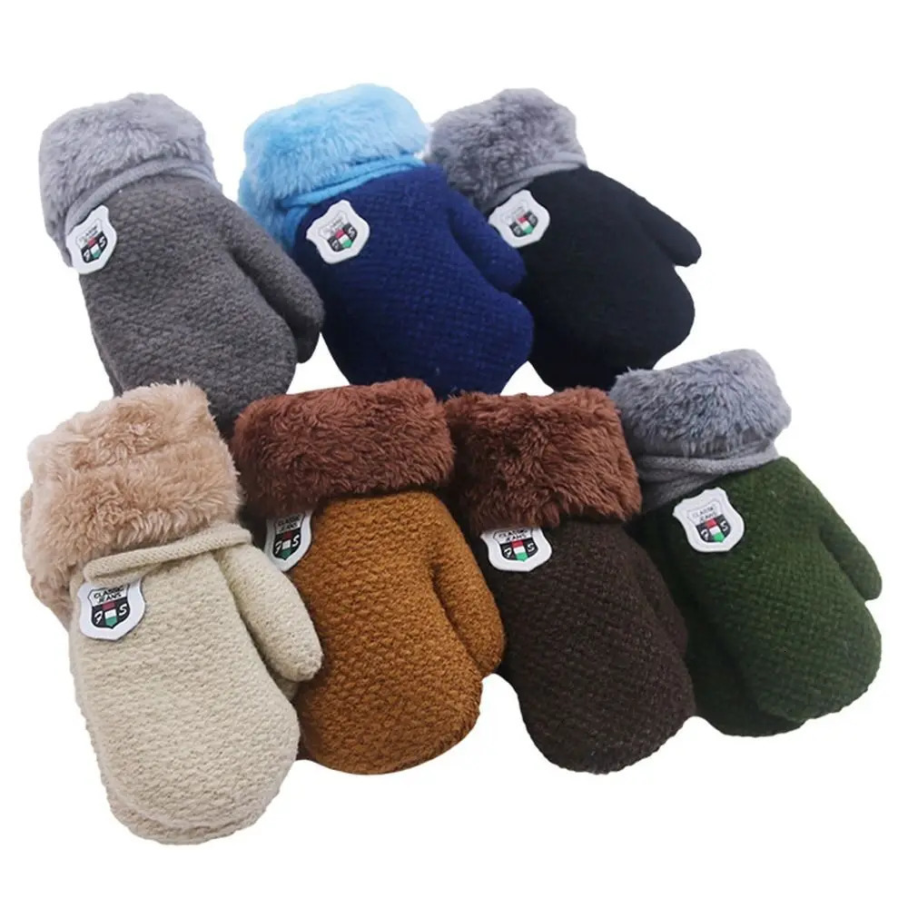 Winter Soft Plush Kids Gloves Cute Knitted Mittens Thick Warm For 29 years old 241225