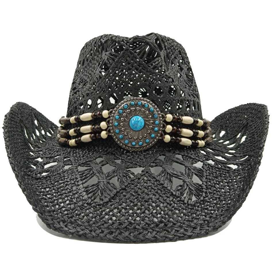 Ethnic cowboy hat black retro str hat 2023 new mens and womens jazz cowboy hat str sun hat summer hat W241225