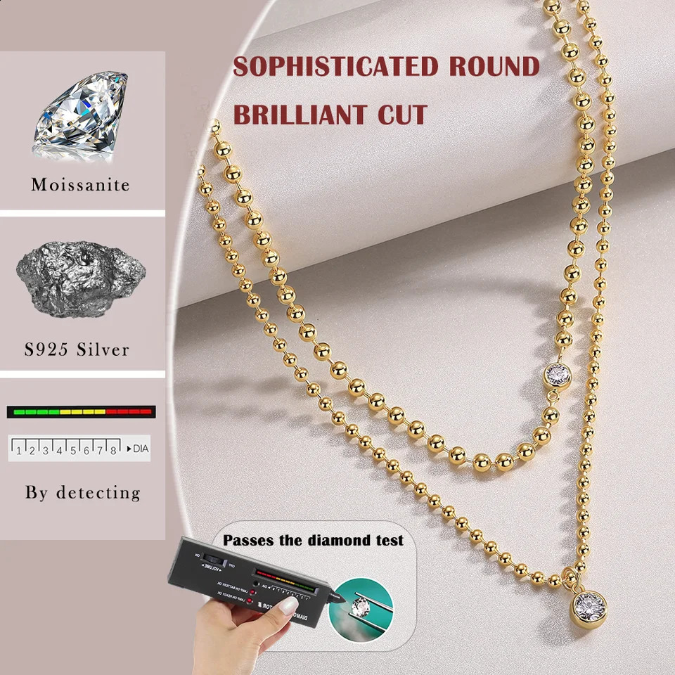 15ctw Double Layer Bead Chain Necklace S925 Sterling Silver GoldPlated Delicate Dual n for Elegant Layered Look 241226