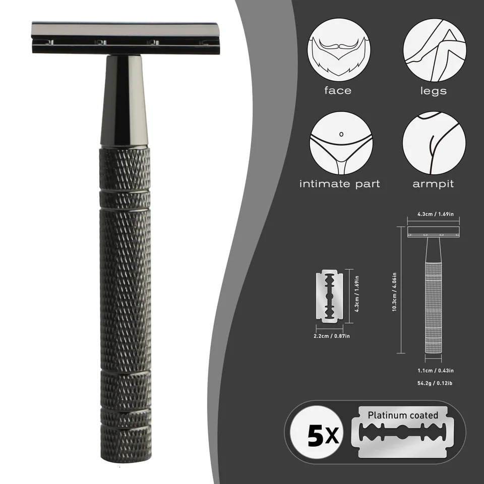 Manual Shaver Razor For Men Safety Razor Clipper Manual Hair Scraper 1 Handle 10 Blade Knife Holder Shaver Double-Sided Blade 241225