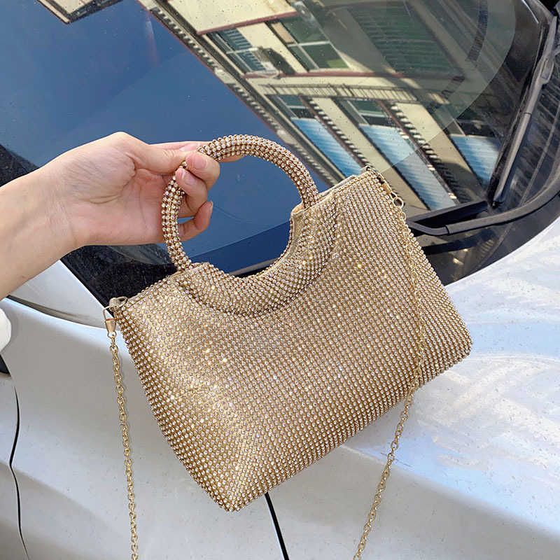 Evening Bags French Silver Ring Shiny Water Diamond Vegetable Basket Small Bag Simple Banquet Hand Held Crossbody Tote Bags 241226